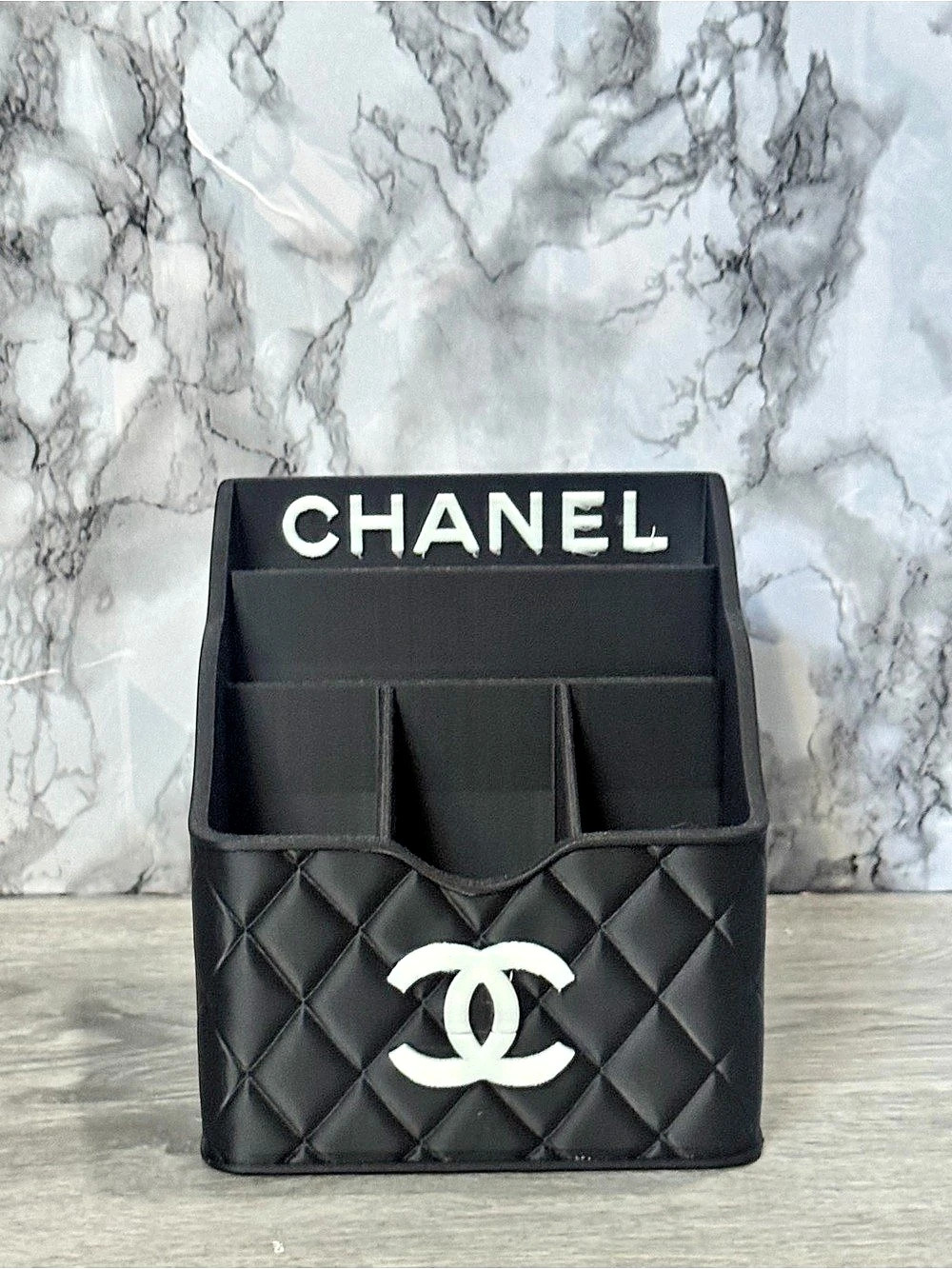 Fashion design luxury Quilted Cosmetic Organizer in Black & White Like New